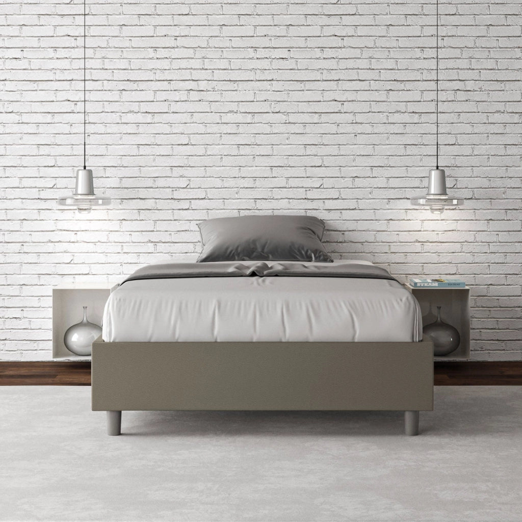Letto una piazza e mezza con rete imbottito 120x210 similpelle tortora Azelia