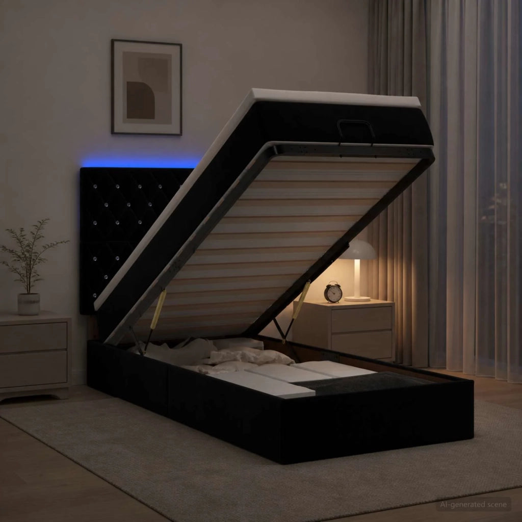 Letto Ottomano con Materasso e LED Nero 80 x 200 cm Velluto 3458195