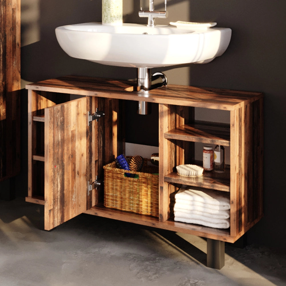 Vicco Set mobili bagno Rovere rustico 2 parti, mobile base 80 cm