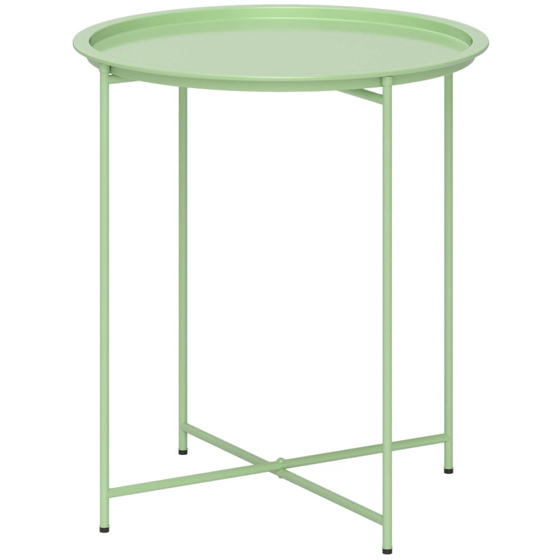 Tavolino da giardino; tavolino da esterno rotondo in acciaio con vassoio rimovibile; design pieghevole; tavolo da patio; verde