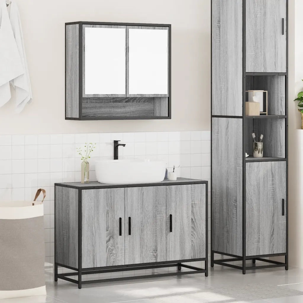 Set Mobili da Bagno 2 pz Grigio Sonoma in Legno Multistrato