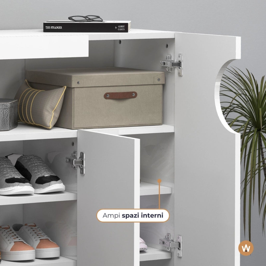 WHOUS Armadio portascarpe REAL a 3 ante e 11 ripiani bianco lucido 90x38x120 cm