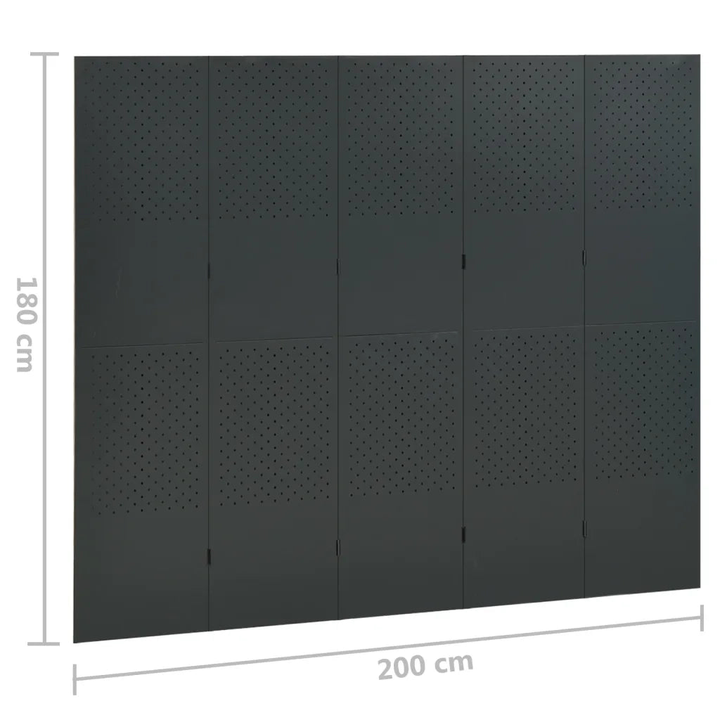 Paravento a 5 Pannelli 2 pz Antracite 200x180 cm in Acciaio 3095198