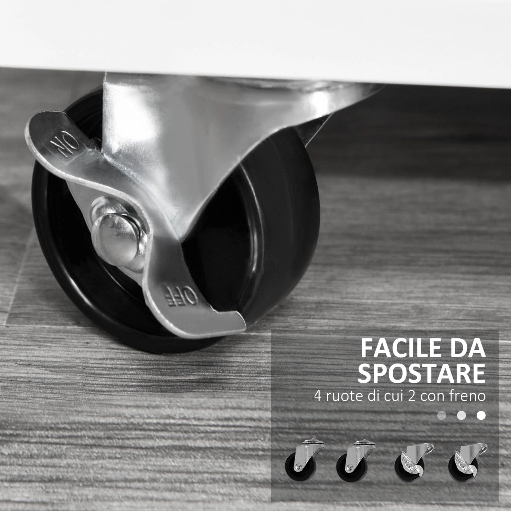 Mobile Porta Stampante a Rotelle con 2 Cassetti Chiudibile a Chiave, 3 Ripiani e Armadietto, Mobile Stampante per Documenti da Ufficio e Studio, 100x35x65 cm, Bianco