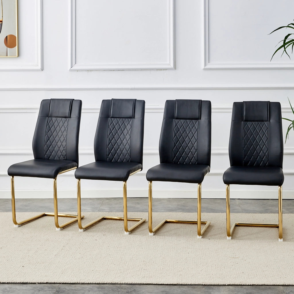 Sedie da Pranzo in Similpelle Nera ¨C MINIMAL ¨C Set 4 Pezzi, Gambe Metallo Oro, Schienale Design