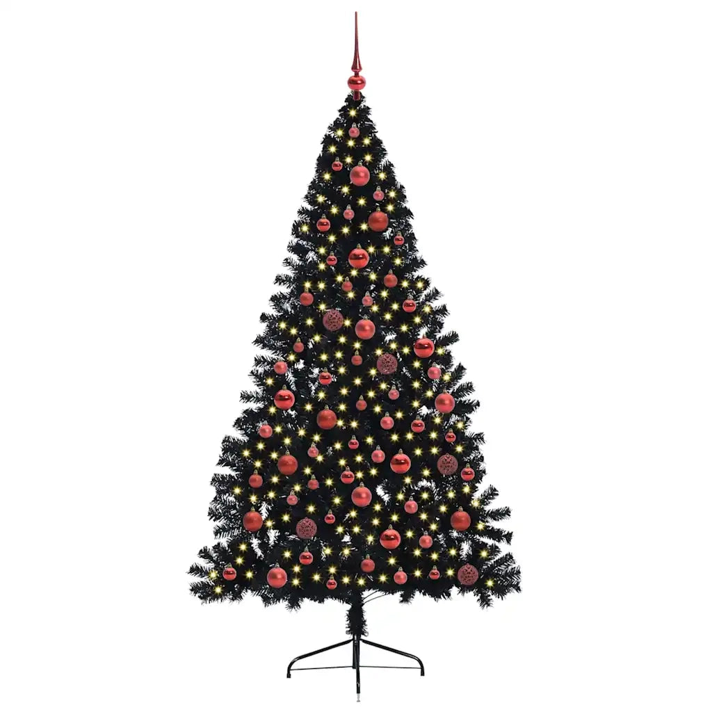 Albero di Natale artificiale con luci integrate Nero 180 cm PVC