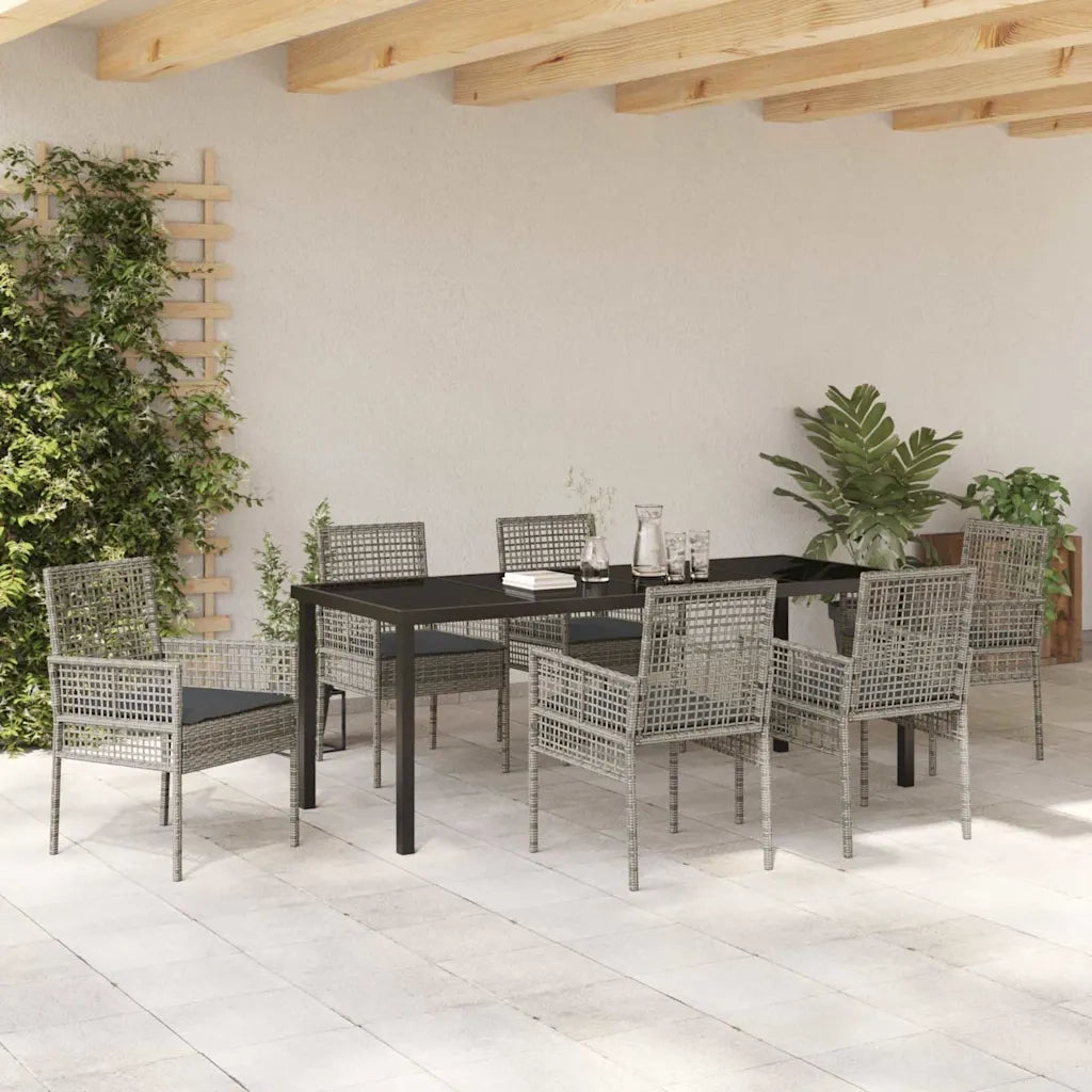Set da Pranzo per Giardino con cuscino 7 pcs Grigio polyrattan 3379882