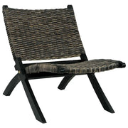 Poltrona | Sedia Relax Nera in Rattan Kubu Naturale e Mogano Massello