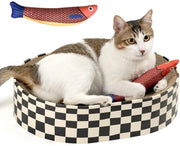 Krabbastia ovale per gatti, letto per gatti in cartone ondulato, area di relax per gatti per giocare e riposare, compleanni e festività (krabbastie e giocattoli da pesca)