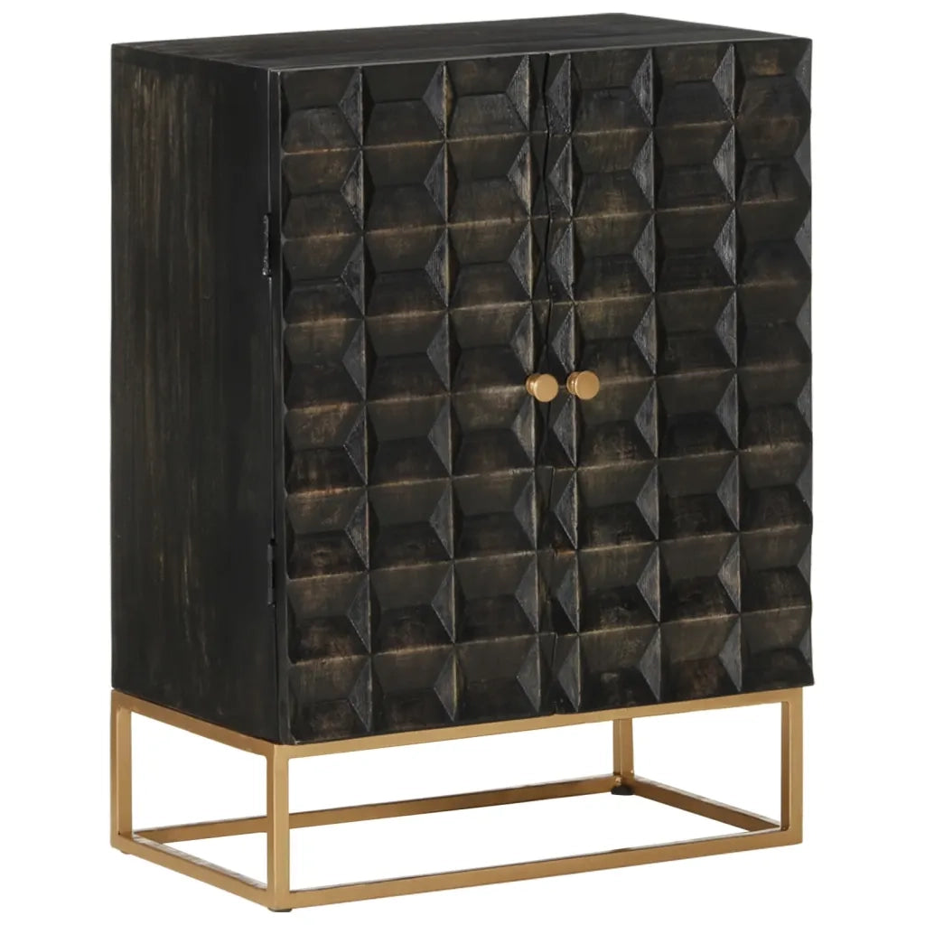 Credenza Nera 55x34x75 cm in Legno Massello di Mango e Ferrocod mxl 81813