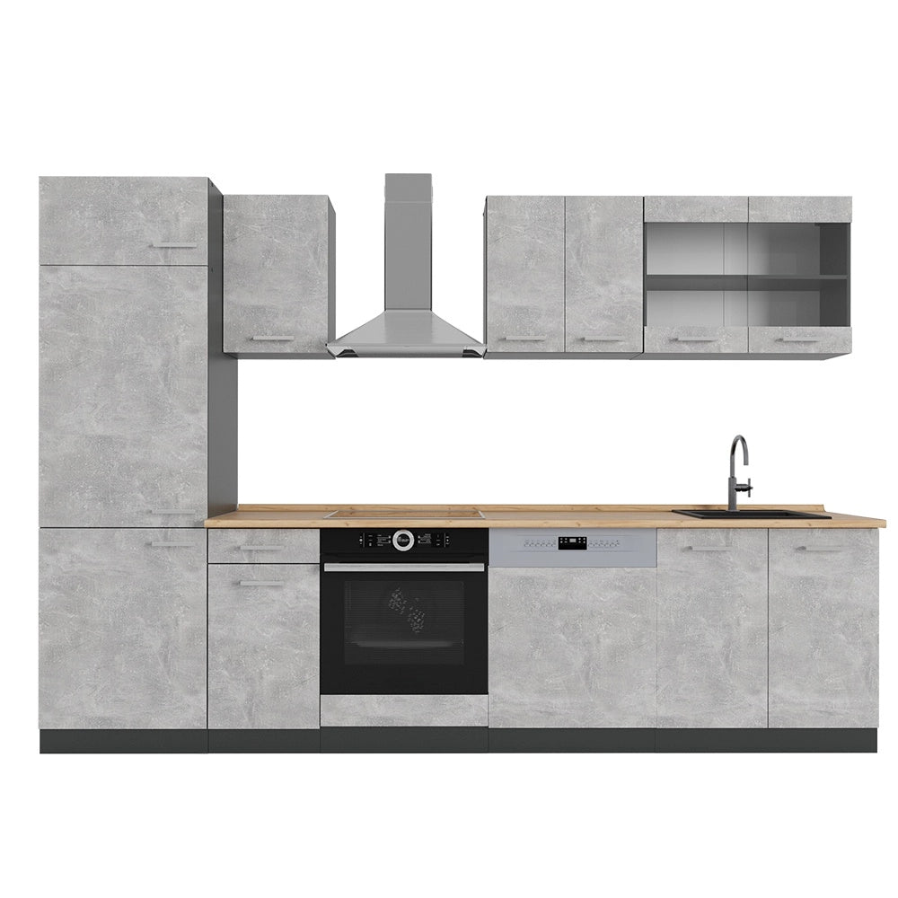 Cucina componibile R-Line Calcestruzzo/Antracite 300 cm senza piano di lavoro Vicco