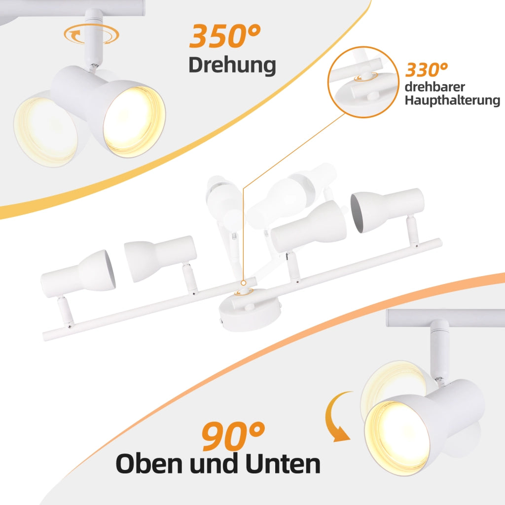 ZMH Faretto da soffitto bianchi 4 luci GU10 orientabili 350° metallo per soggiorno senza lampadina