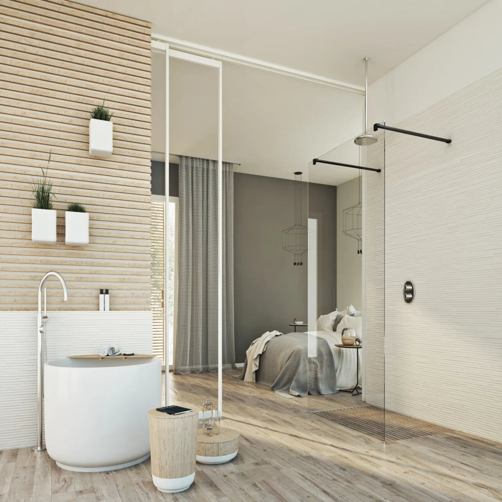 Parete doccia 70 CM 198 CM in vetro trasparente 8 MM mod. Walk in Black Free