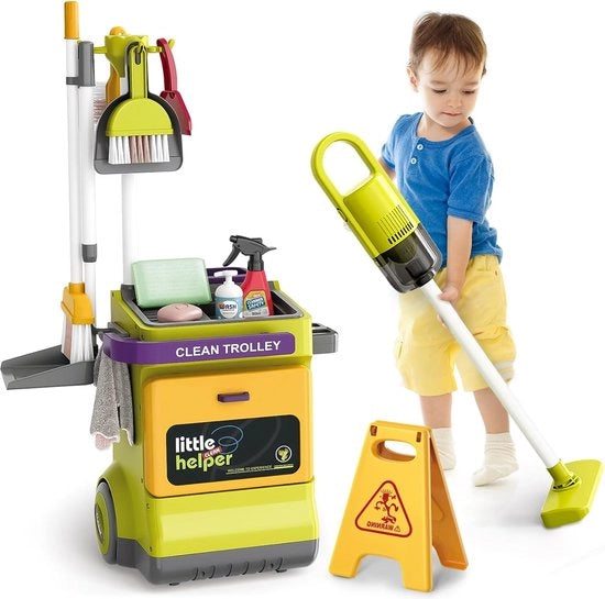Carrello di pulizia - Carrello per la pulizia - Kit di pulizia - Scopa per pulire - Cesto per bambini