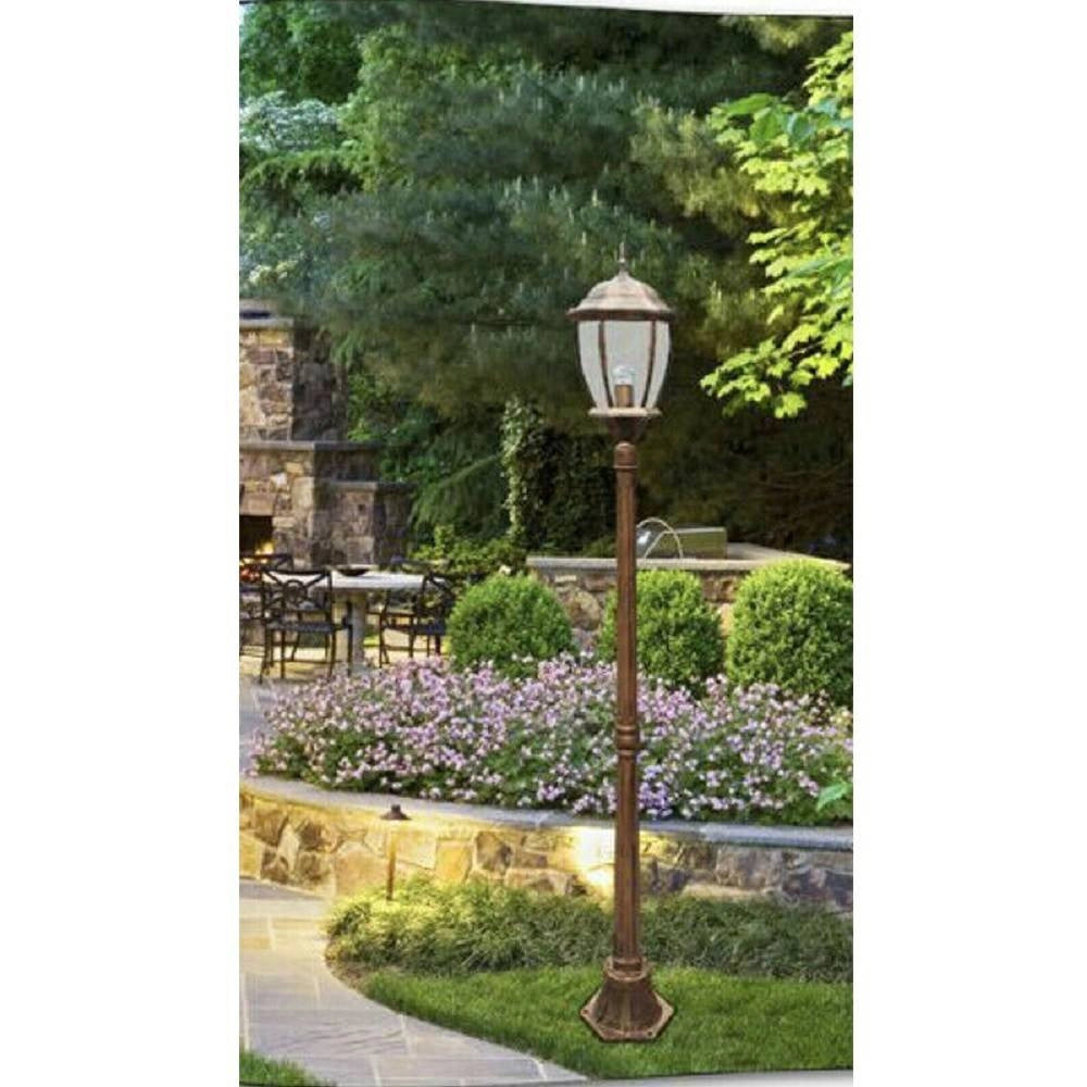Trade Shop - Lampione Giardino Lanterna Vetro E27 Luce Esterno Alluminio 178x24cm Bronzo Es35 -