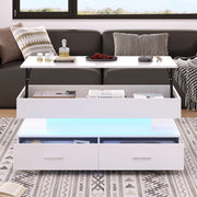 Tavolino da caffè idraulico bianco con LED, 2 cassetti, 100x50 cm