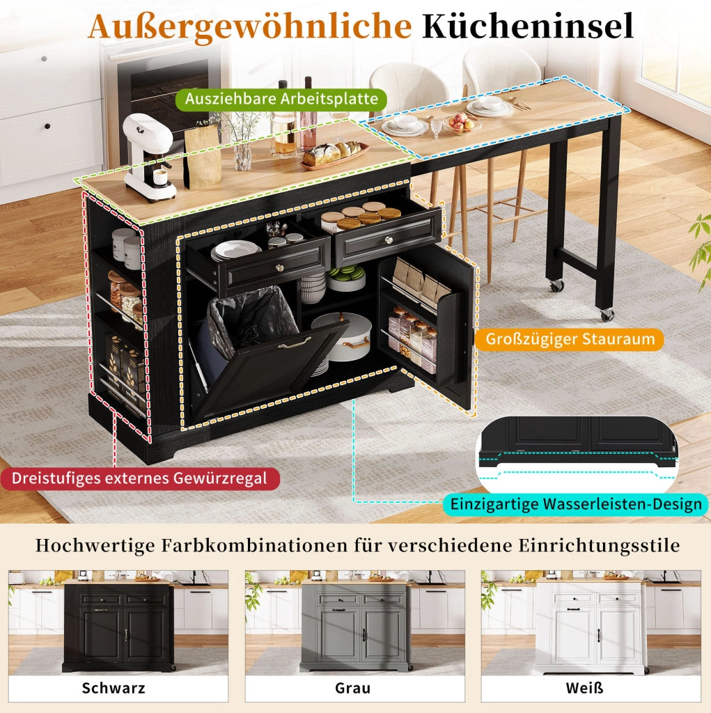 ISOLA DA CUCINA Mobile Estensibile 112-180x45x92 cm Nero/Naturale