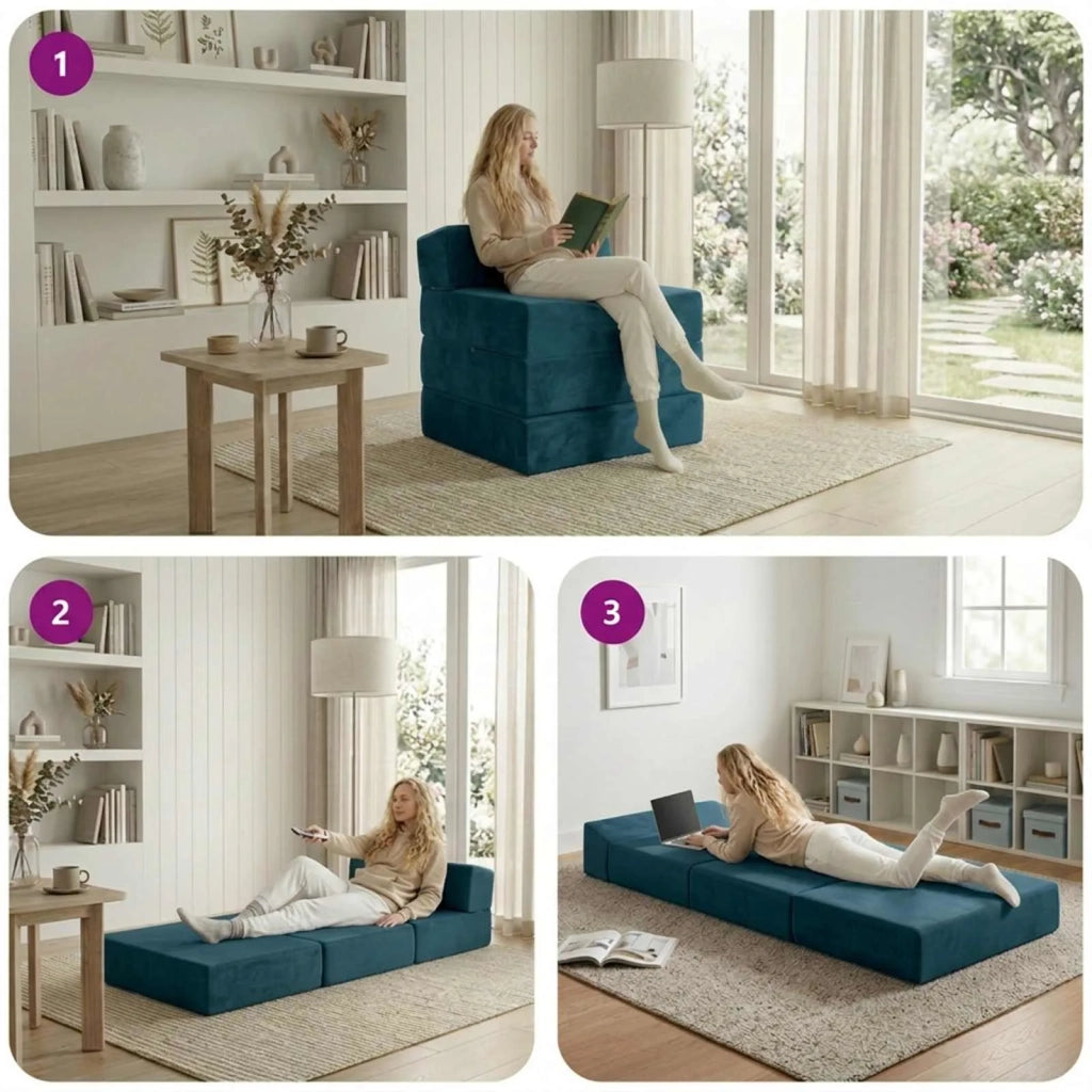 Divano Letto Pieghevole Blu 200 x 70 x 15 cm Velluto 900006