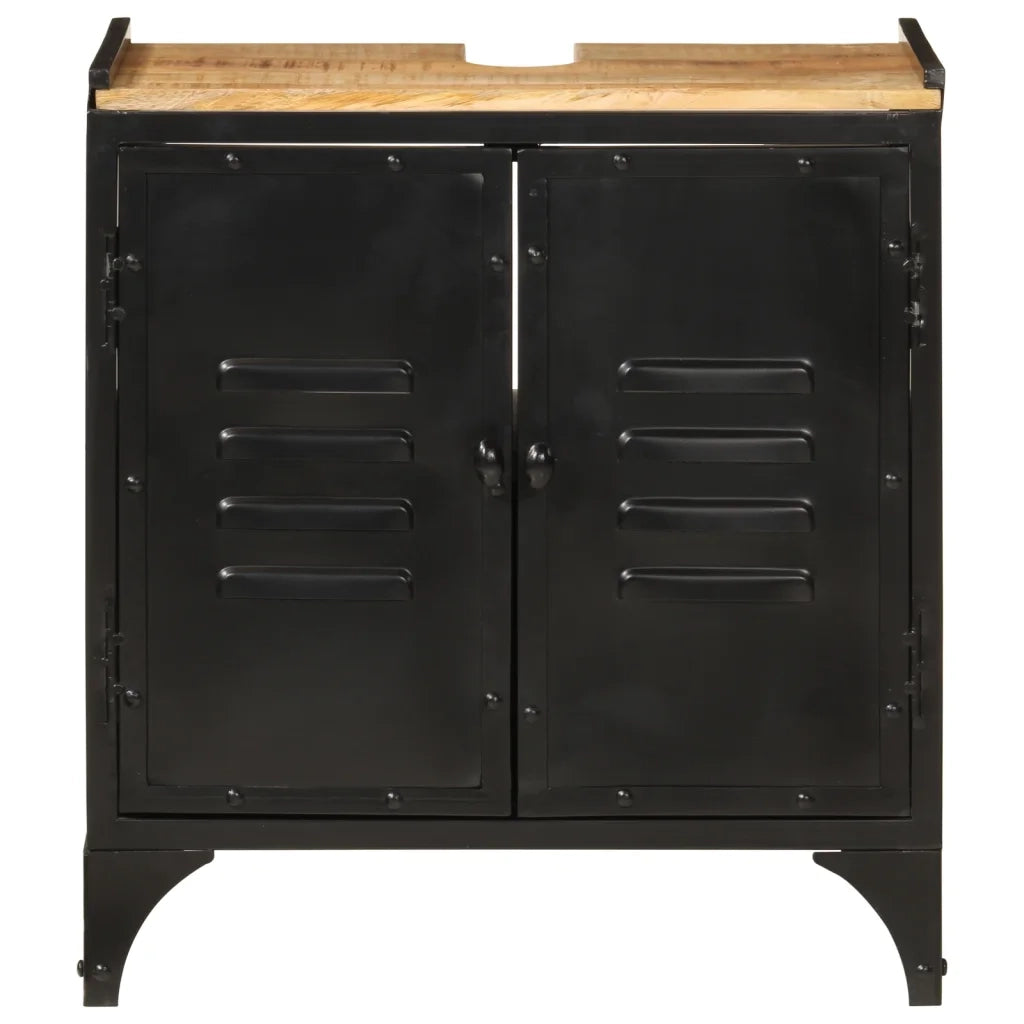 Mobile Lavabo | Armadio Lavabo da Bagno 55x35x60 cm Ferro e Legno Massello Mango
