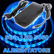 Trade Shop - Kit Striscia Led 5050 Flessibile 5m Adesiva Con Alimentatore 3a Blue Blu Ip65 -