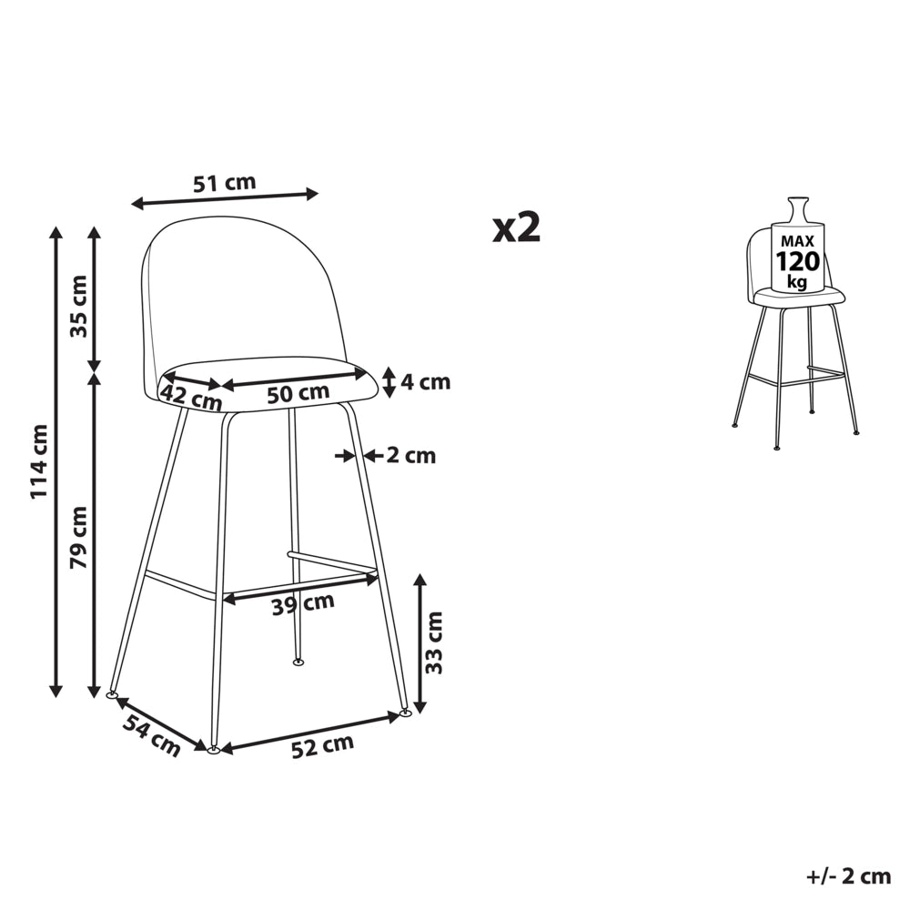 Set di 2 sedie da bar Rivestimento in velluto verde Struttura in acciaio dorato Sedile con altezza del bancone Mobili per sala da pranzo