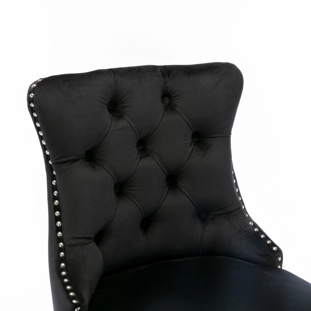 Taburetti da bar con schienale alto e dettagli rivettati, gambe in legno massello, stile mid century, in velluto nero
