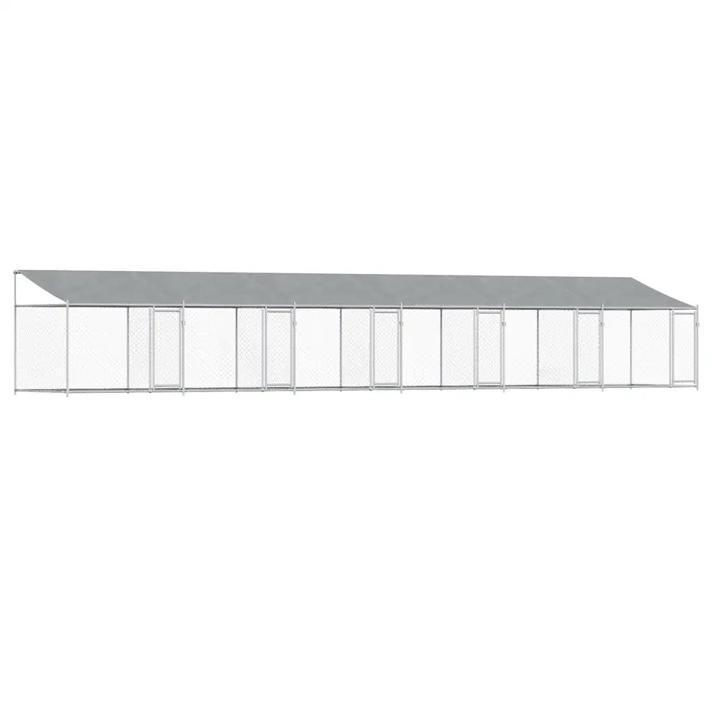 Gabbia Cani con Tetto e Porte Grigia 12x2x2 m Acciaio Zincato