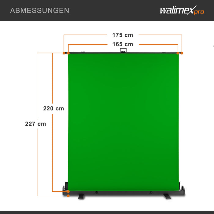 Fondale fotografico a rullo verde 165 x 220 cm, sfondo avvolgibile con supporto, sistema per studi fotografici, pannello ingualcibile ideale per chroma key
