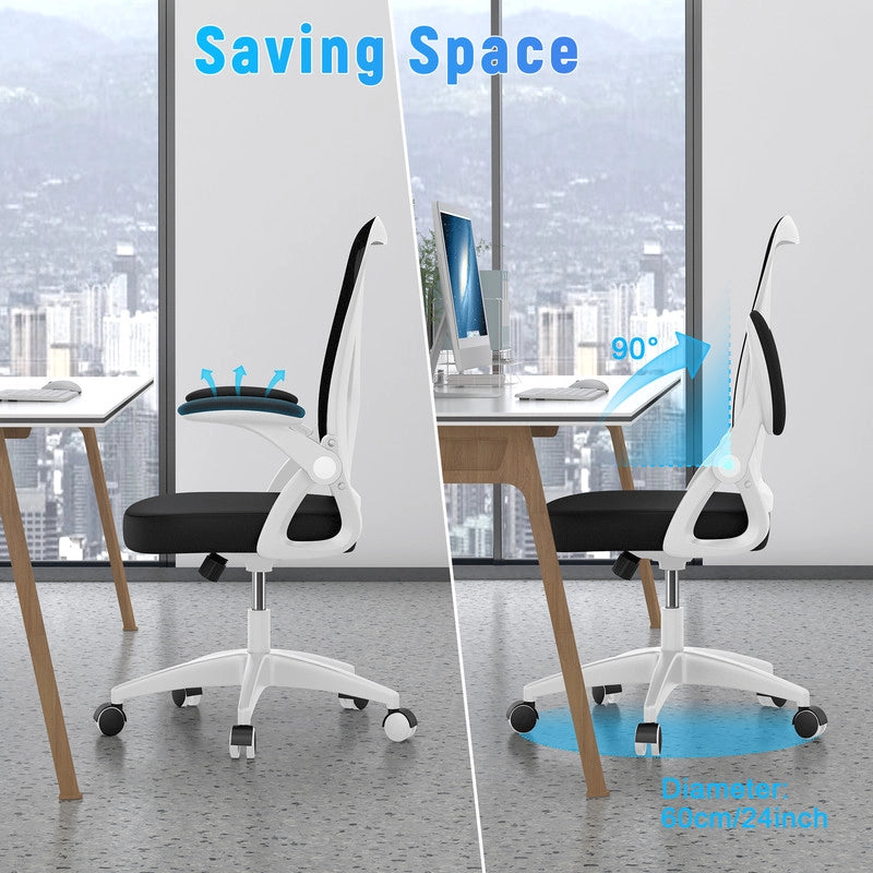 Sedia da ufficio ergonomica HAMLODY - con rotelle - Schienale regolabile con supporto lombare - Altezza regolabile - Bianco e nero