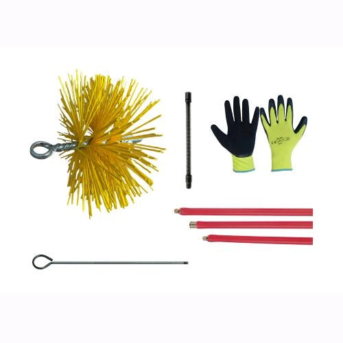 Kit Spazzacamino Pulizia Canne Fumarie 6 Metri con Scovolo in NYLON Ø25 cm con Guanti in OMAGGIO