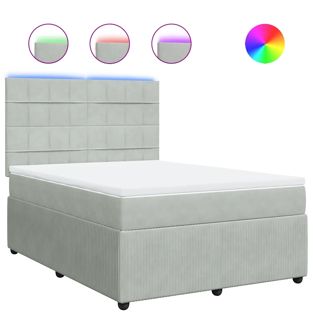 Giroletto a Molle con Materasso Grigio Chiaro 160x200cm Velluto