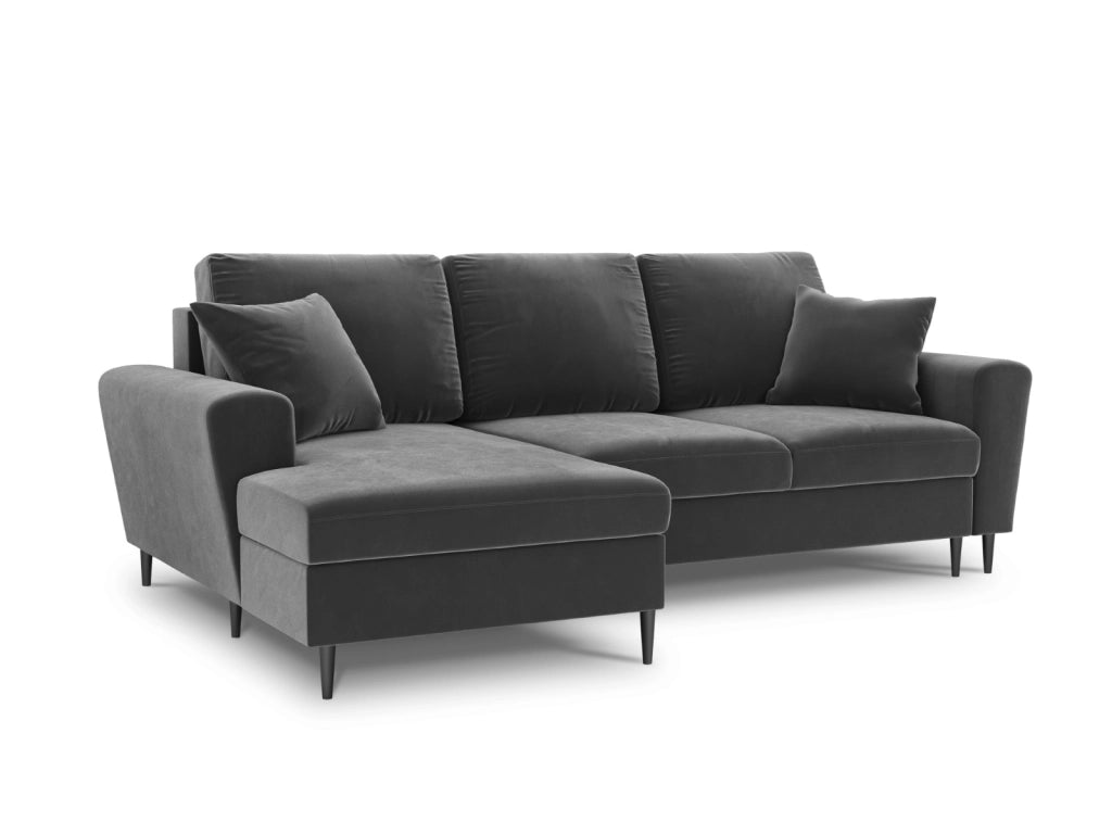 Cosmopolitan Design - Divano convertibile angolare sinistro con contenitore "Kyoto" 4 posti in velluto grigio chiaro 