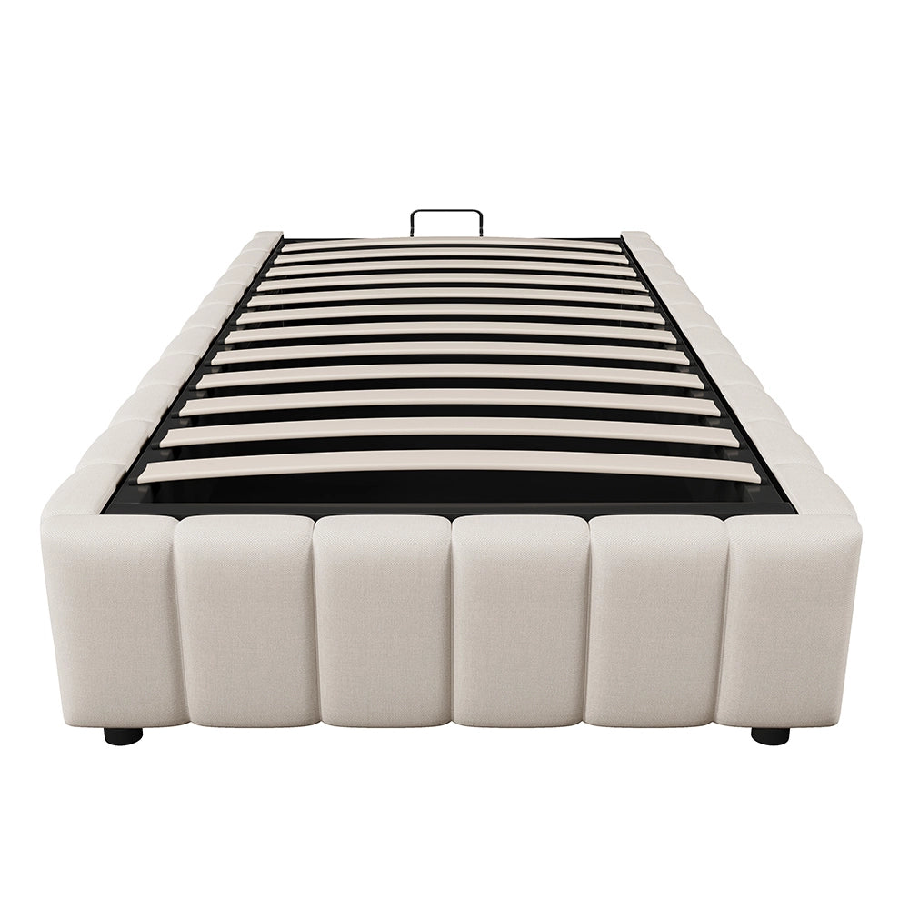 Letto singolo-Xylo-90x200 cm-idraulico, senza testiera, beige