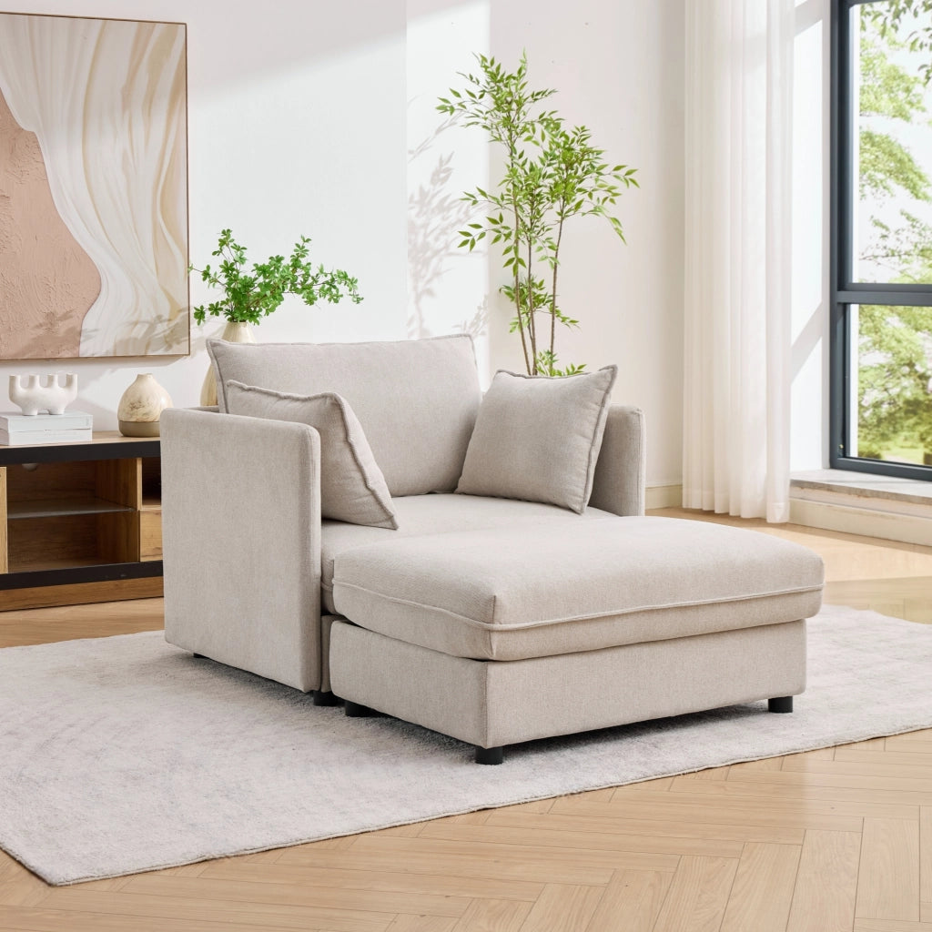 Poltrona lounge modulare con pouf contenitore in velluto Altay beige