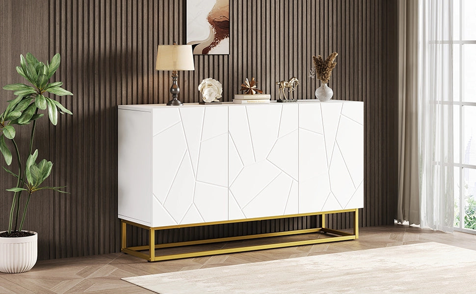 Credenza moderna bianca lucida mobile buffet 130 cm con 3 ante e base in metallo oro