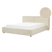 Letto matrimoniale in velluto a coste con struttura a doghe beige 160 x 200 cm stile classico camera da letto