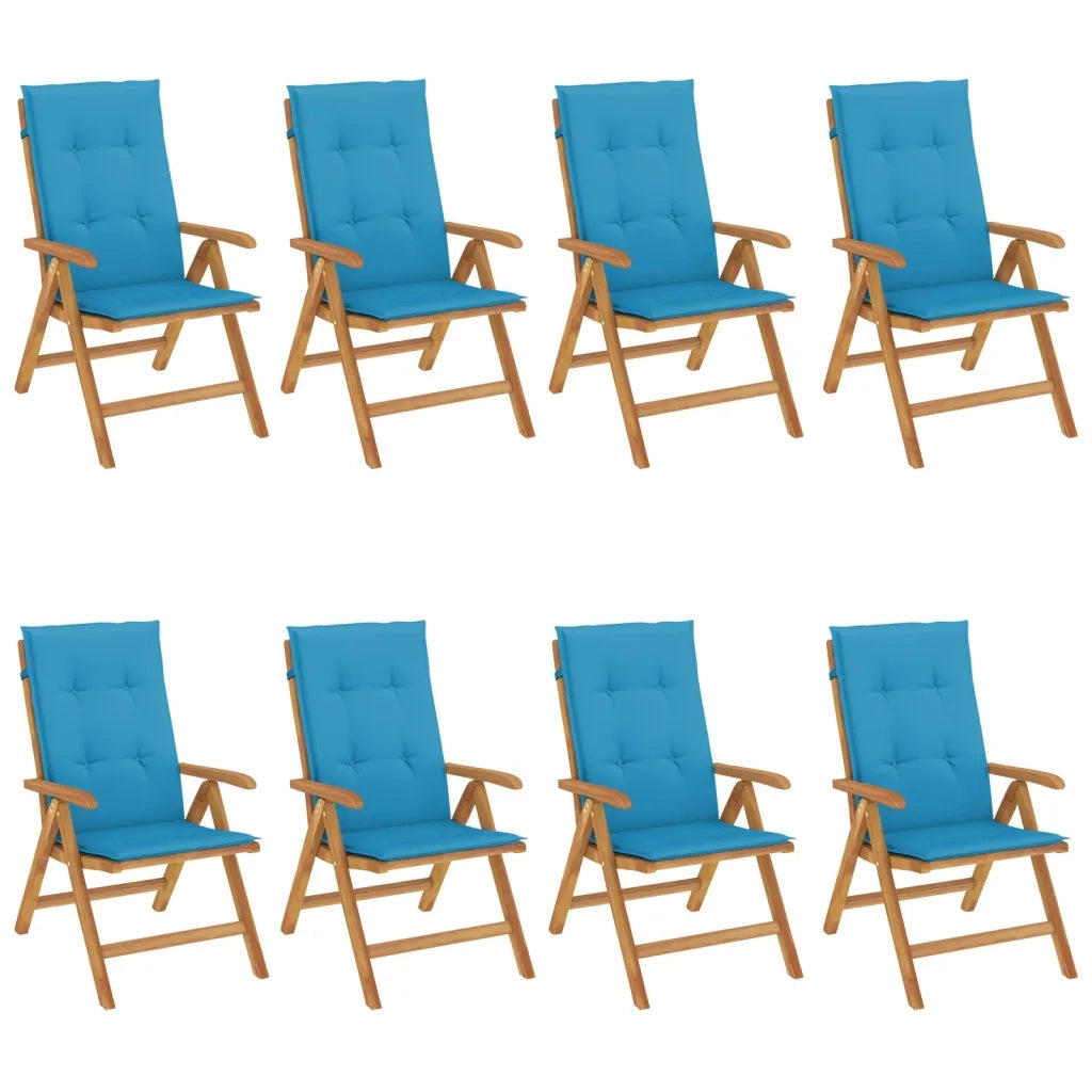 Sedie da Giardino Reclinabili con Cuscini 8 pz in Legno di Teak