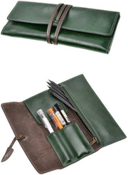Etui in pelle morbida, manuale, per carta da lettera, regalo ideale, (3,3 * 0,4 * 7,8"), verde