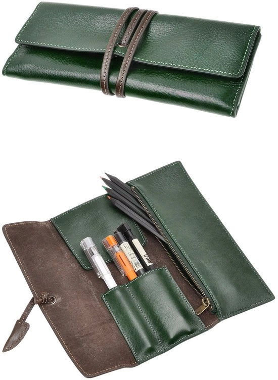 Etui in pelle morbida, manuale, per carta da lettera, regalo ideale, (3,3 * 0,4 * 7,8"), verde