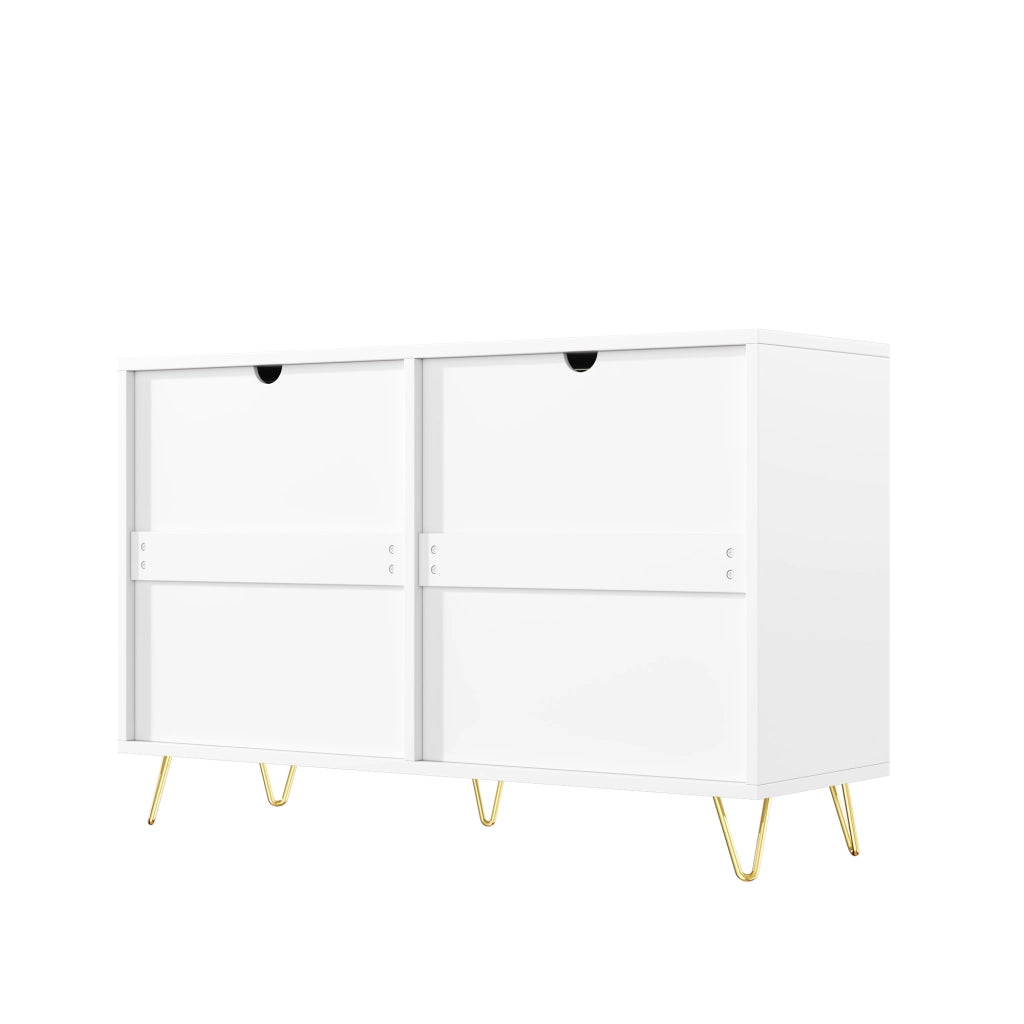 Credenza Moderna Bianca e Oro 120 cm Cassettiera 6 Cassetti con Maniglie Dorate e Piedini Alti