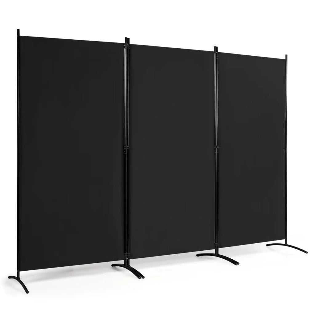Paravento pieghevole a tre ante 260 x 183 cm leggero design classico poliestere nero 20_0013039