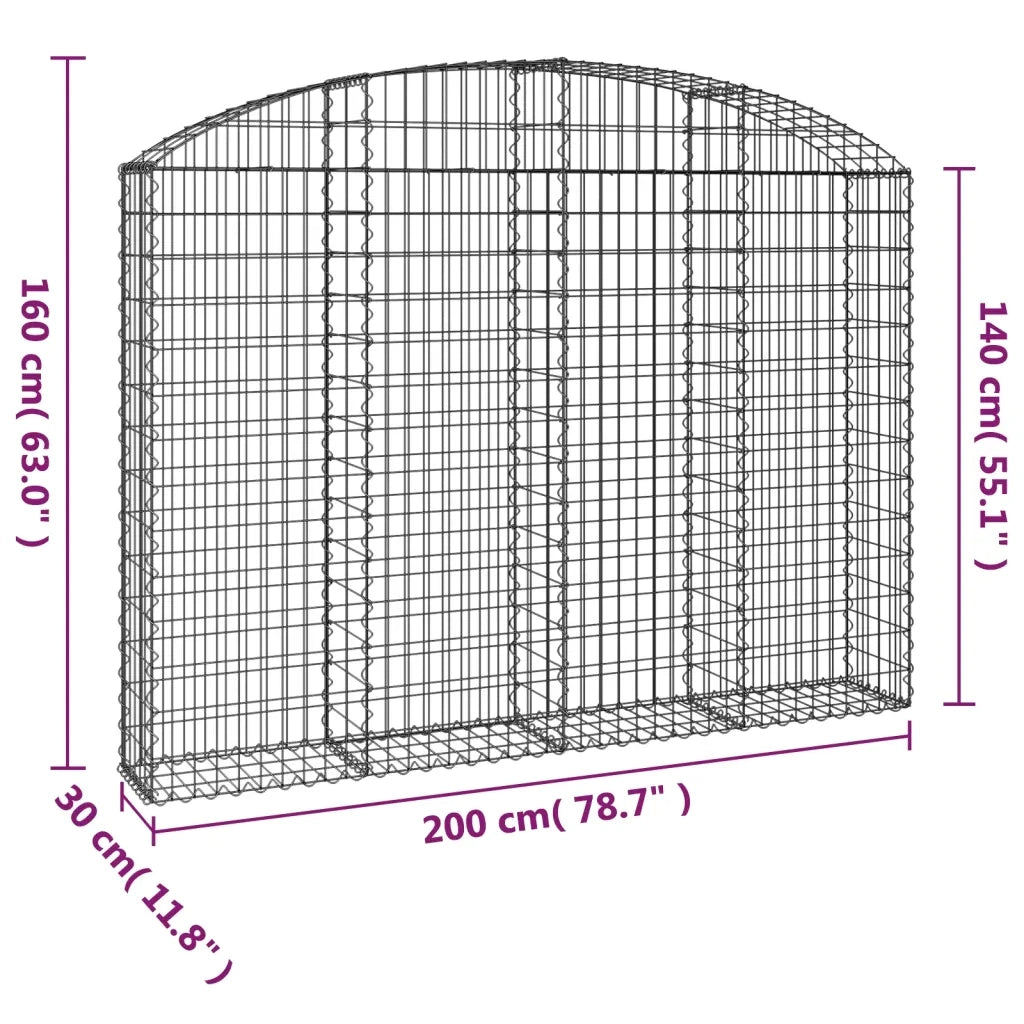 vidaXL Cesto Gabbione ad Arco 200x30x140/160 cm Ferro Zincato