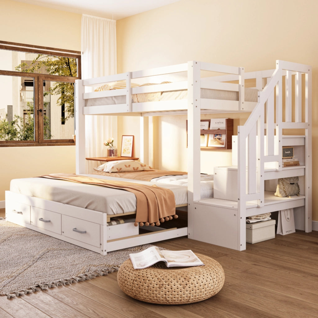 Letto a castello con funzione estraibile in legno bianco 90x200 cm