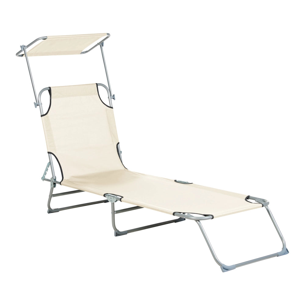 Lettino da giardino pieghevole in acciaio crema con parasole esterno bordo piscina design moderno