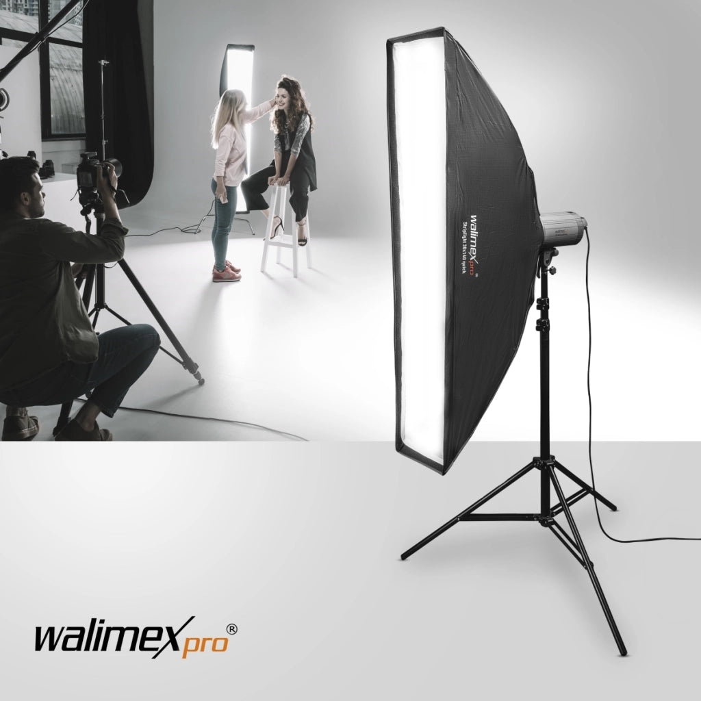 Studio Line Striplight SB QA - Softbox per luce radente, superficie 30x140cm, profondità 49,5cm, pieghevole, con griglia, diffusore interno ed esterno, anello di velocità