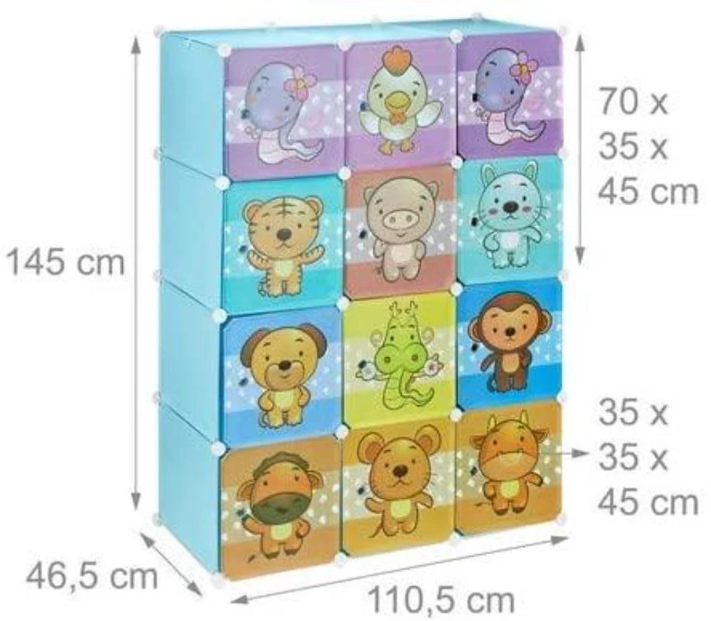 Scaffale portaoggetti per bambini armadietto modulare in plastica con motivo di animali guardaroba blu 13_0001209_2