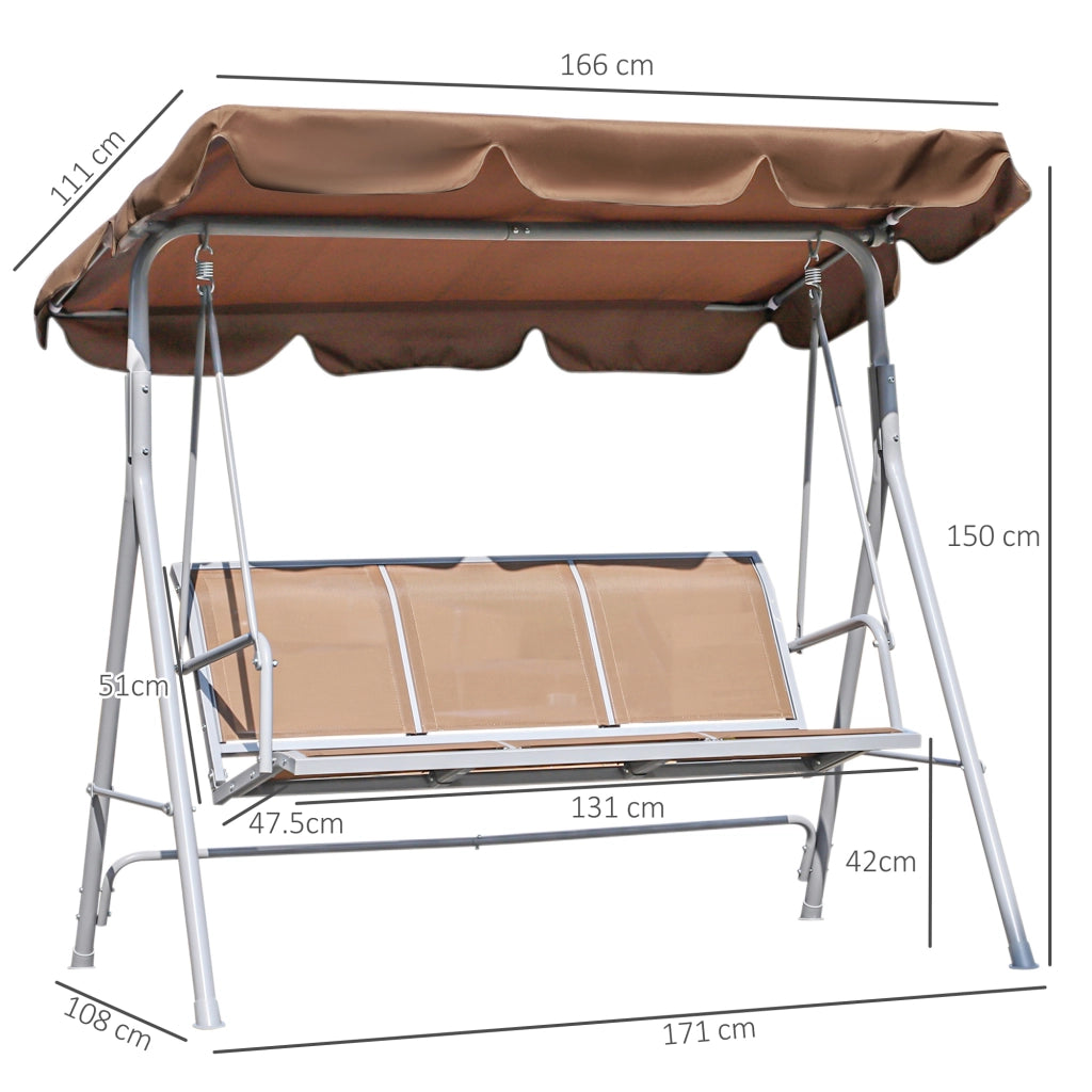Dondolo Giardino 3 Posti con Toldo Ajustabile ¨C zephmum ¨C Marrone 171x108x150 cm