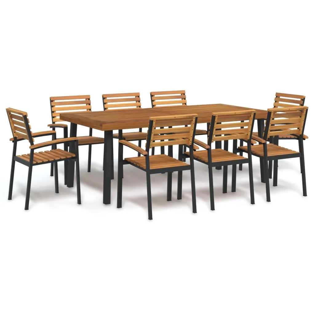 Set Pranzo da Giardino 9 pz Legno Massello di Acacia e Metallo