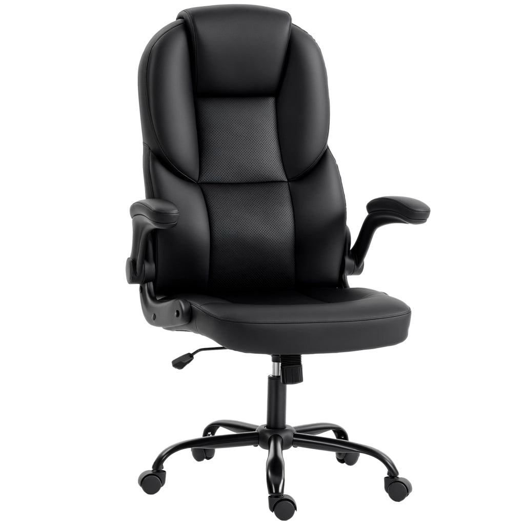 Sedia Ufficio Girevole. Funzione Dondolo. Braccioli Ribaltabili. Schienale Alto. Altezza Regolabile. Nero