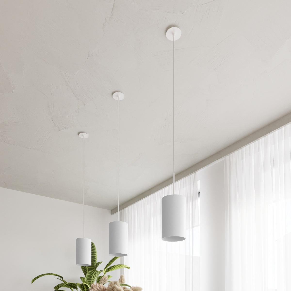 Lampada da soffitto a LED E27 a 5 luci della serie Otto 2BM, tessuto bianco, vetro e acciaio